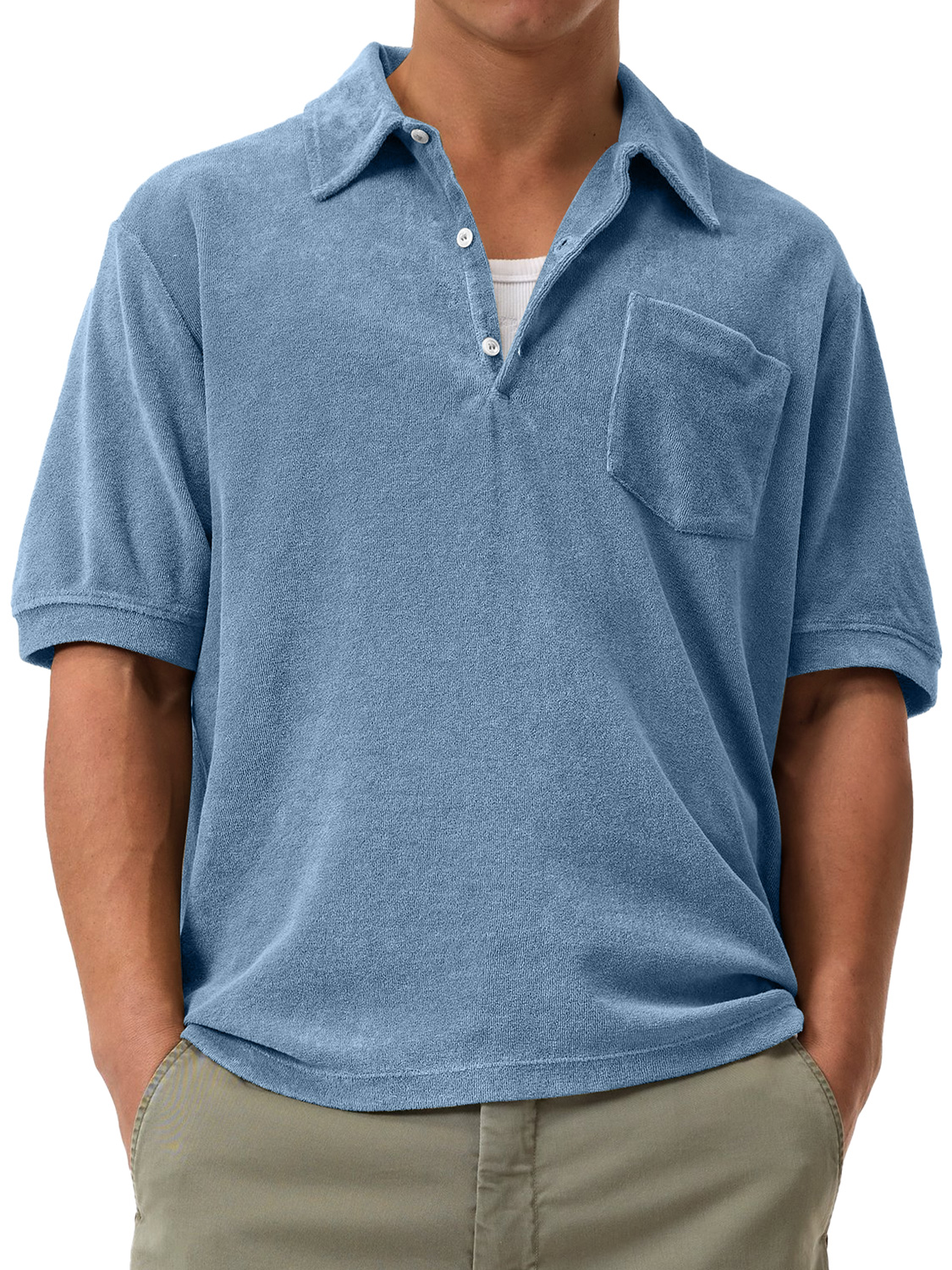 Men's Daily Casual Suede Lapel Button Solid Color Comfortable Short-Sleeved Polo Shirt