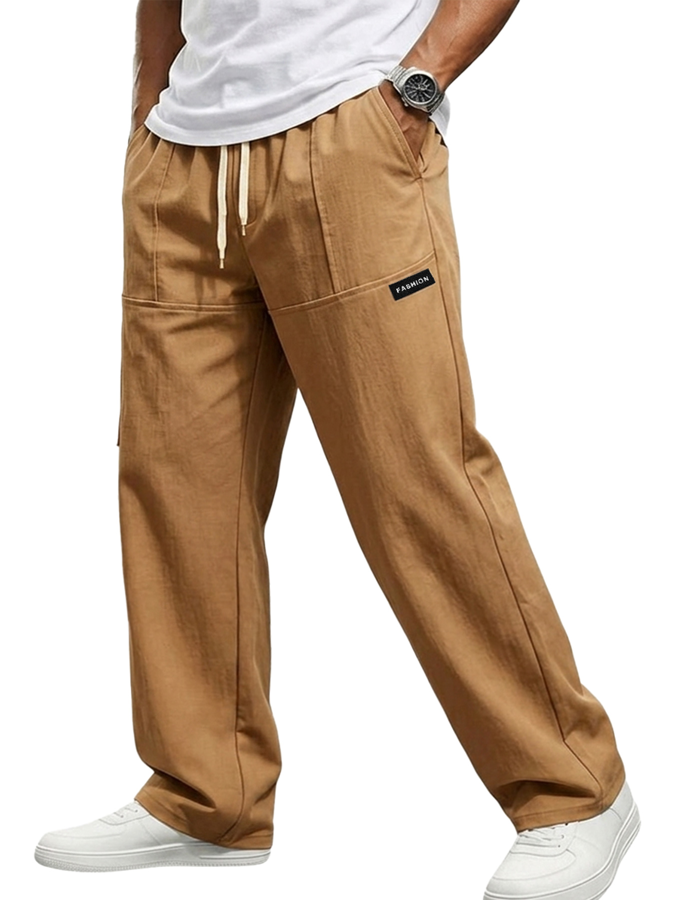 Men's Casual Comfortable Straight Leg Elastic Waist Loose Trousers