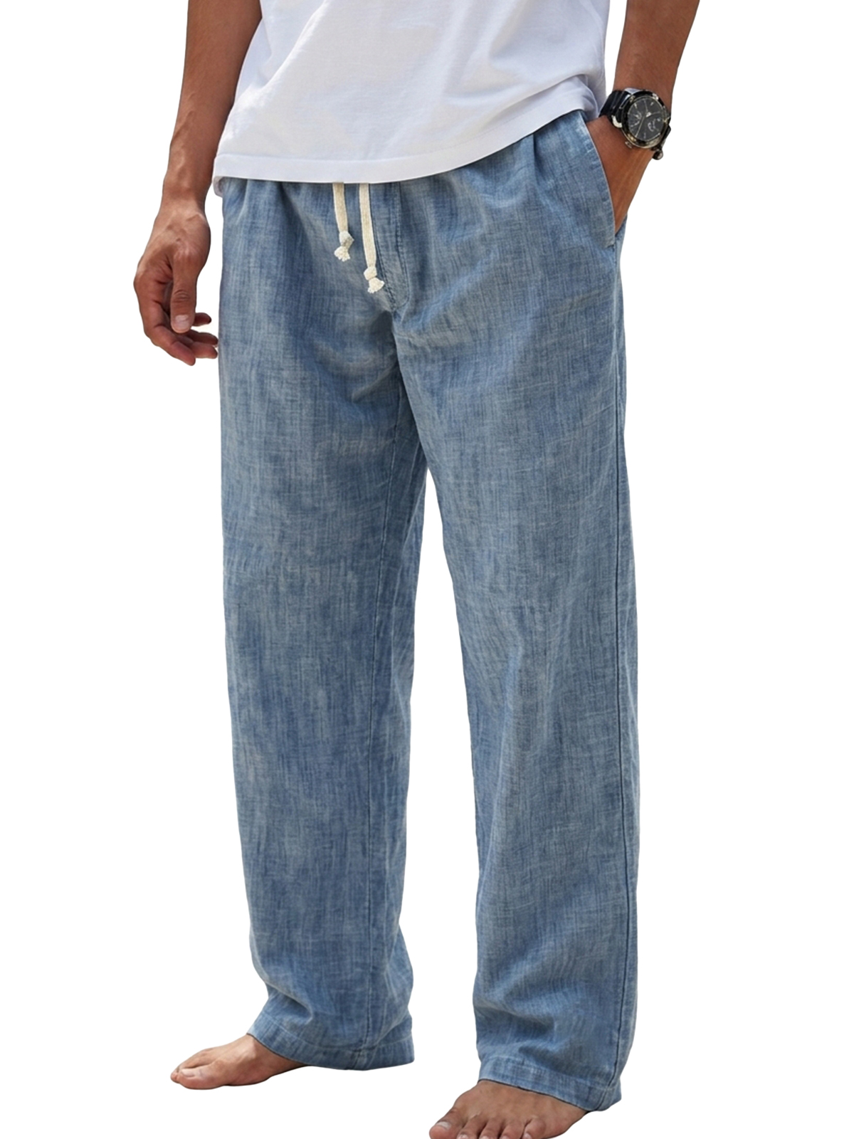 Casual Cotton-Linen Basic Trousers