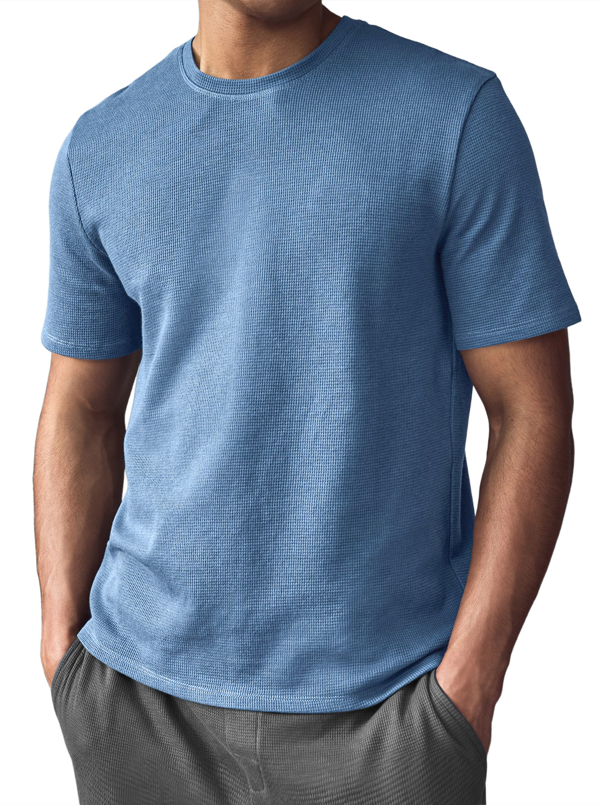 Men's Waffle Crew Neck Casual Comfortable Short Sleeve T-Shirt