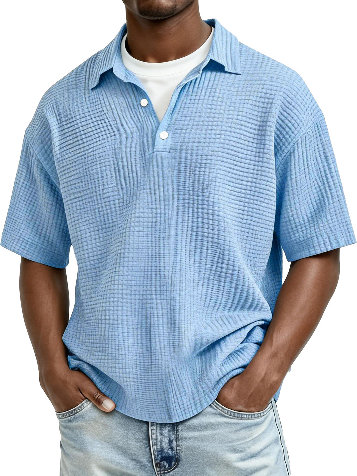 Men's Fashion Casual Pleated Fabric Short-Sleeve Polo Shirt