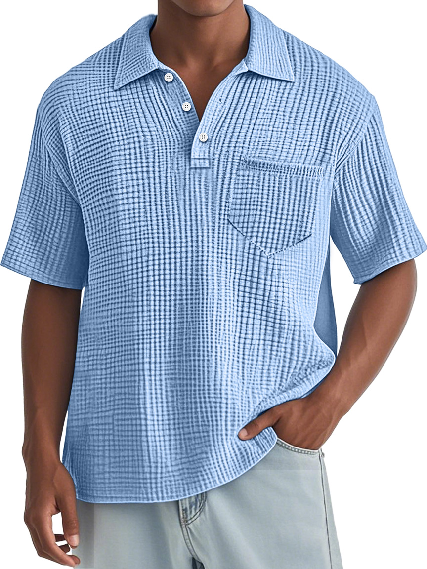 Men's Everyday Waffle Lapel Pocket Comfort Short Sleeve POLO Shirt