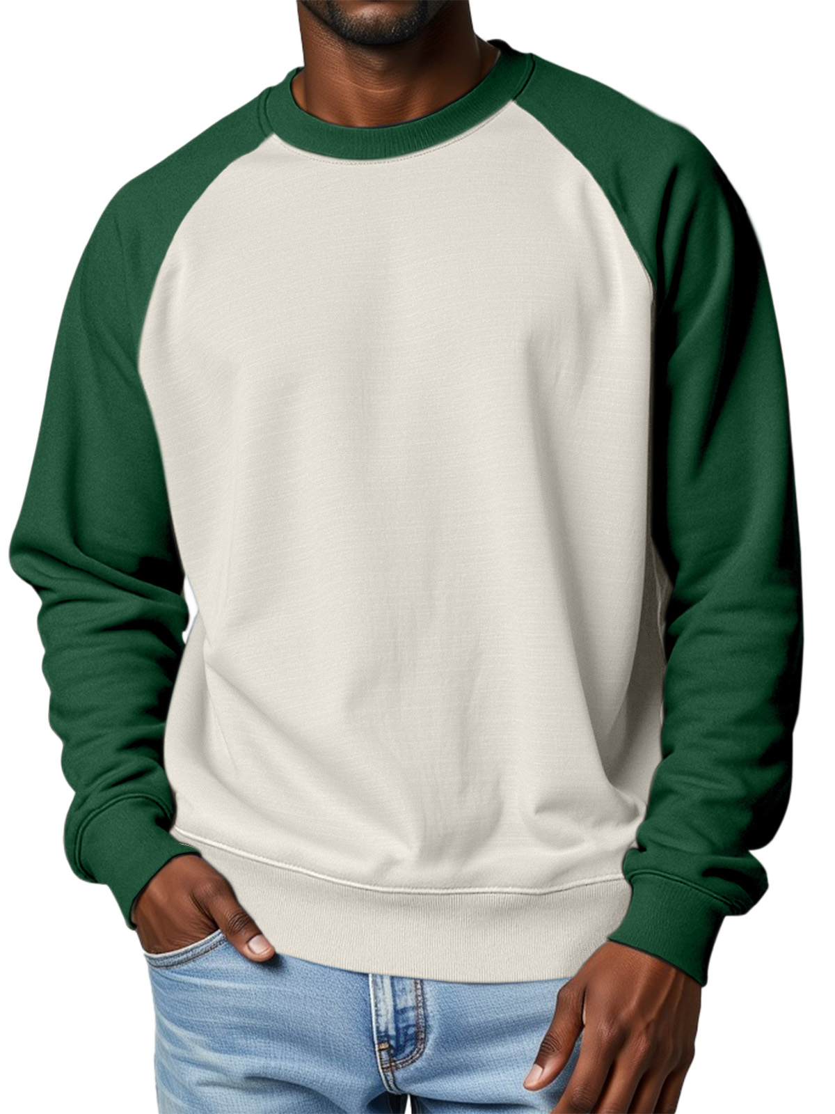 Men's 360g Cotton Solid Color Casual Raglan Round Neck Long-sleeved Sweatshirt