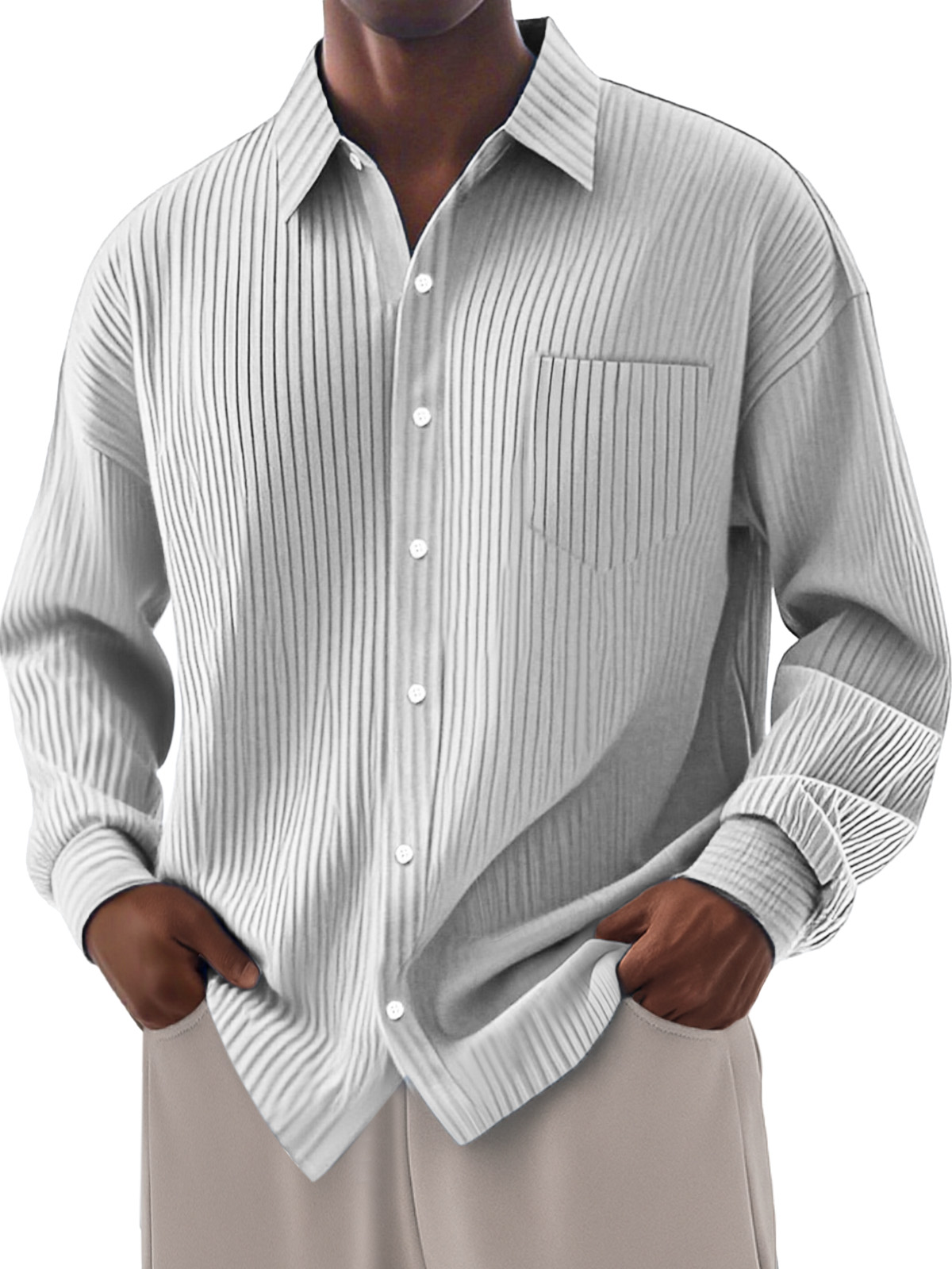Men's Loose Everyday Breathable Solid Color Simple Long-sleeved Shirt