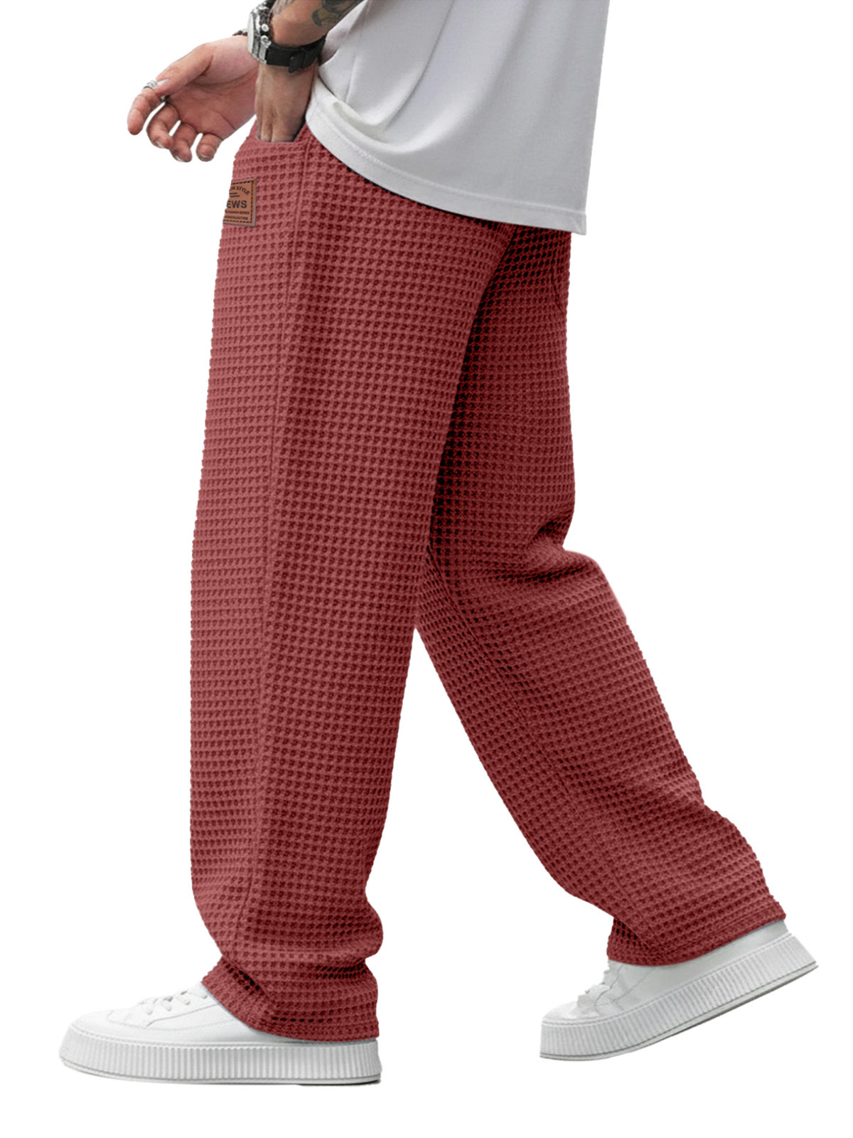 Simple And Versatile Waffle-knit Loose Straight-leg Trousers