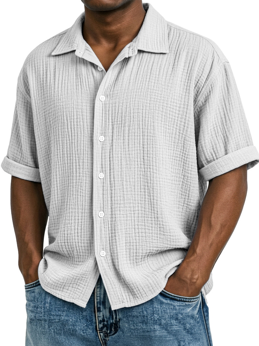 Men's Casual Vacation Breathable And Comfortable Pleated Short-sleeved Shirt