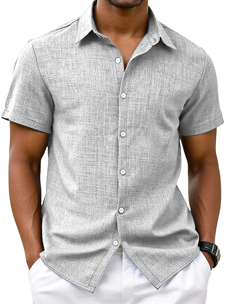 Men's Simple Hawaiian Solid Color Comfortable Loose Short-sleeved Shirt