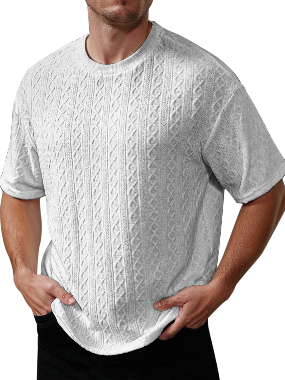 Men's Summer Solid Color Texture Round Neck Short-sleeved T-shirt