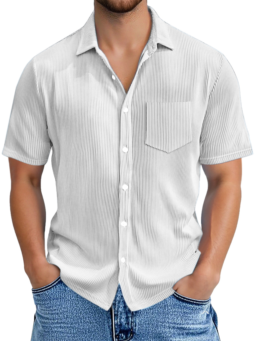 Men's Daily Simple Pitted Texture Short-sleeved Lapel Shirt