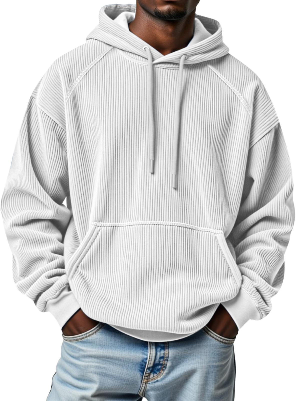 Men's Winter Pitted Raglan Sleeve Design Loose Hooded Sweatshirt