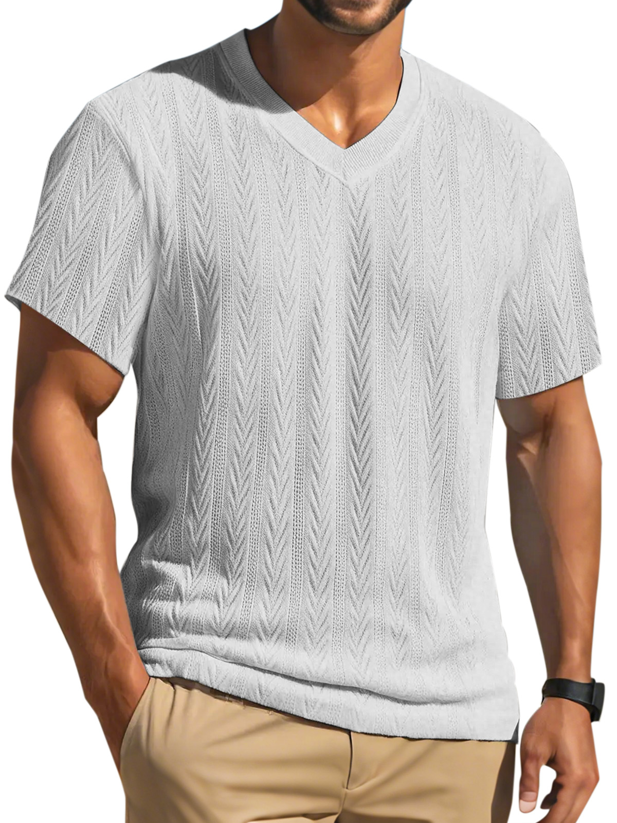 Men's Simple Solid Color Texture Short-sleeved Round Neck T-shirt