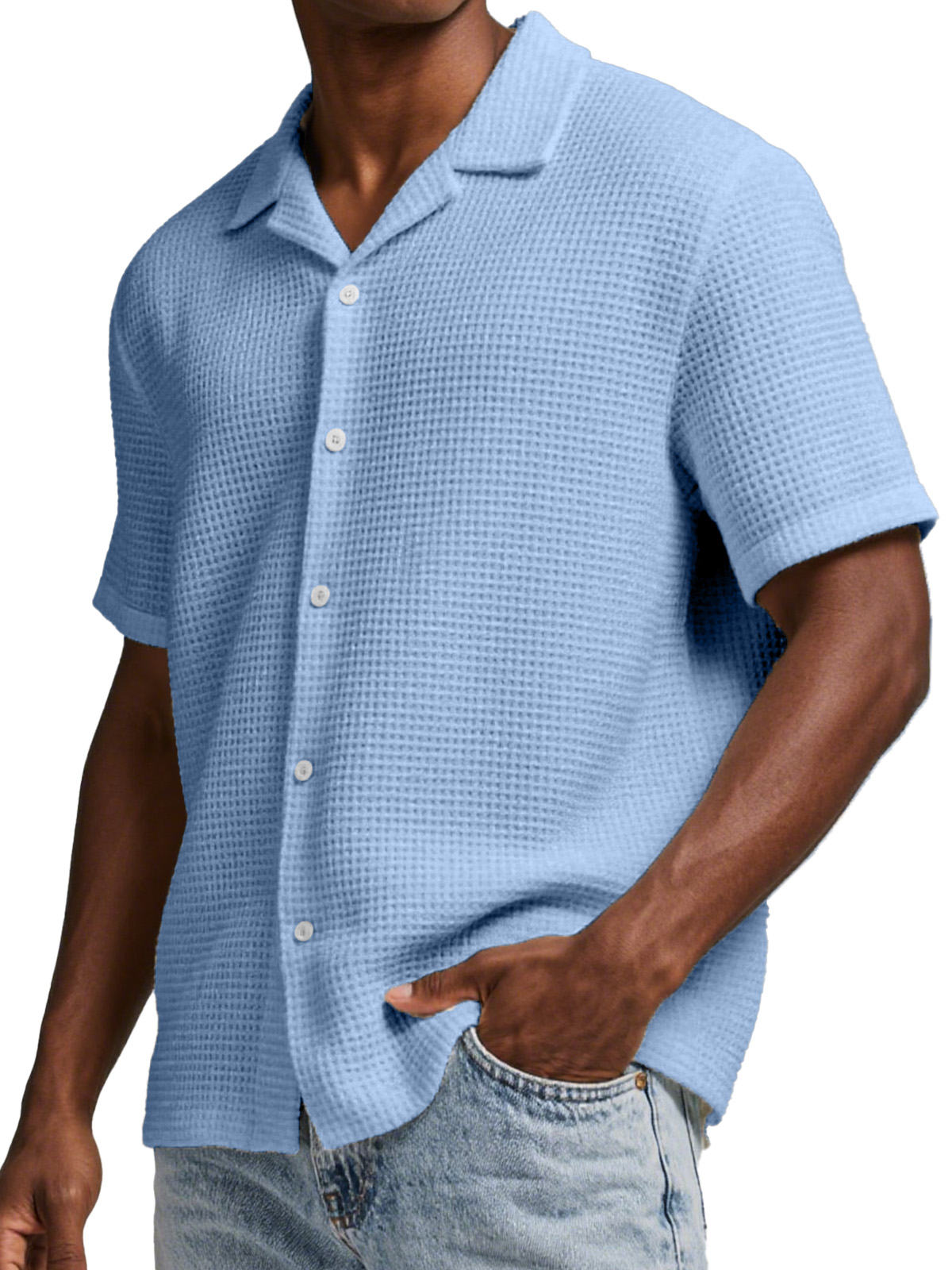 Men's Everyday Waffle Simple Lapel Short Sleeve Button-down Shirt