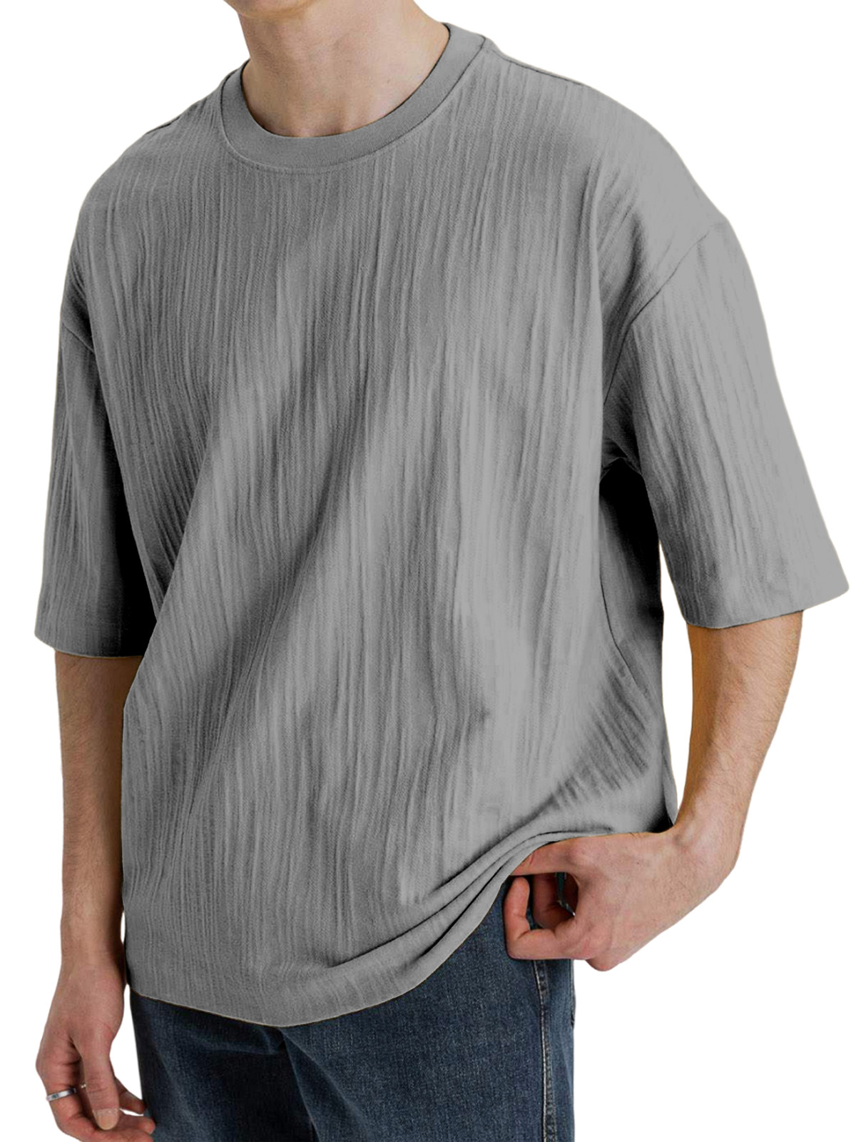 Men's Casual Pleated Texture Short-sleeved T-shirt