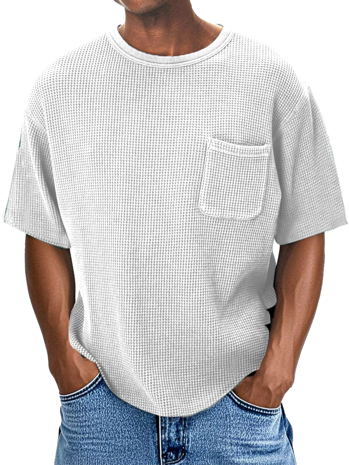 Men's Casual Daily Comfortable Loose Waffle Pocket Short Sleeve T-shirt