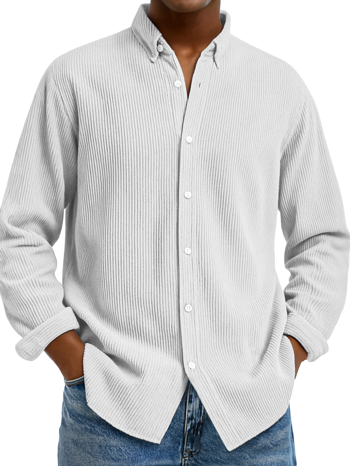 Men's Casual Solid Color Vertical Pit Lapel Long-sleeved Shirt