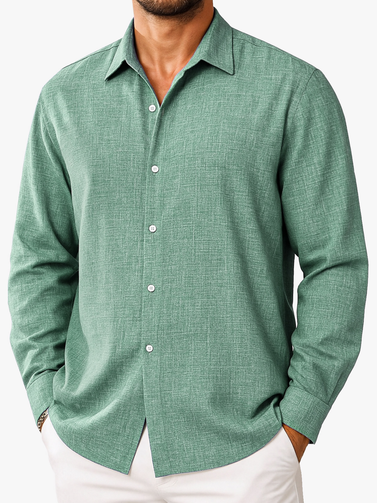 Men's Simple Casual Solid Color Comfortable Loose Lapel Long-sleeved Shirt