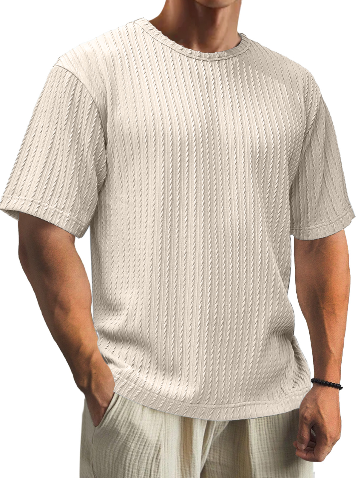 Men's Casual Daily Cotton Jacquard Texture Short Sleeve T-shirt