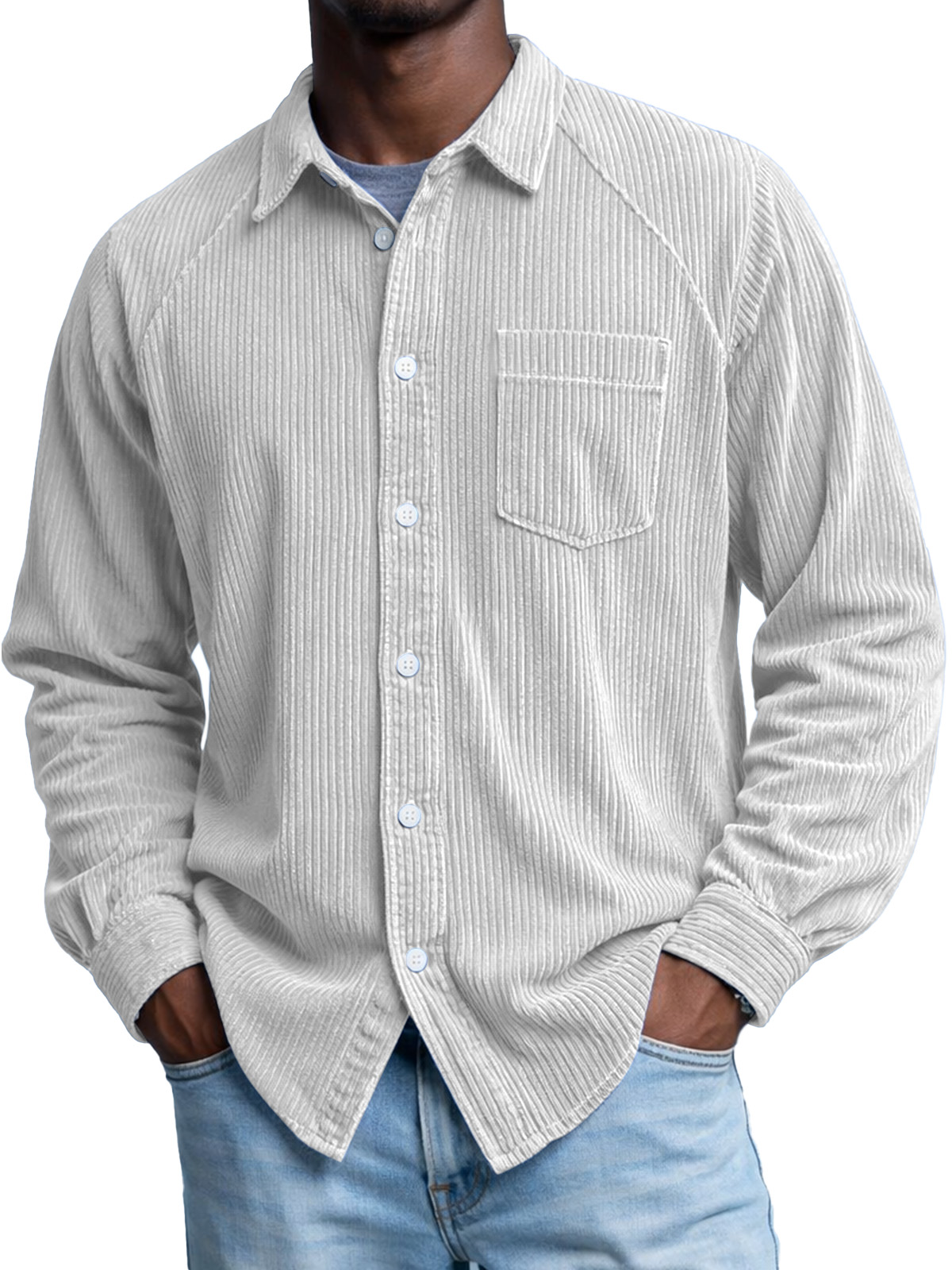 Men's Retro Corduroy Raglan Long-Sleeve Lapel Shirt