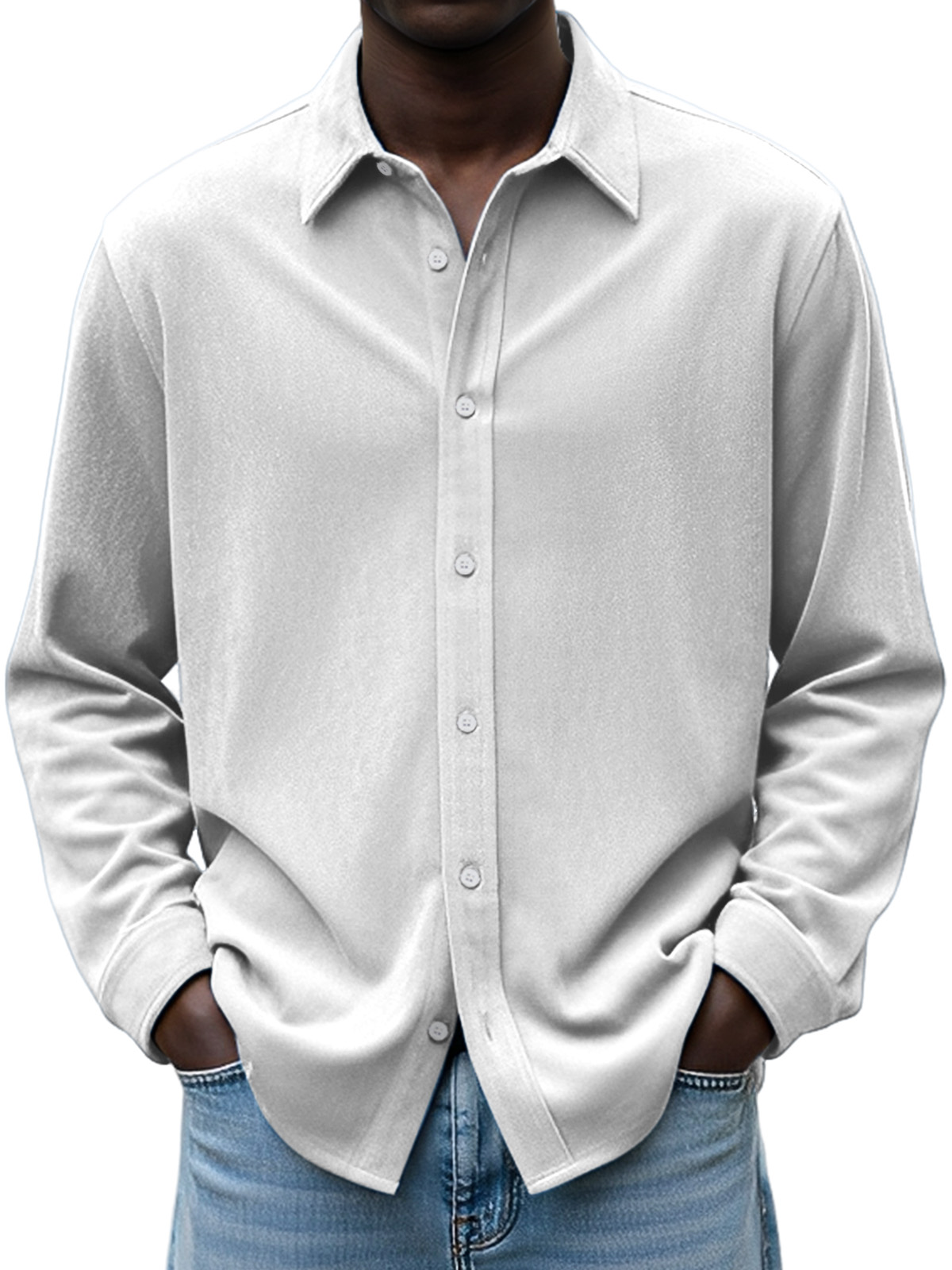 Men's Simple Daily Casual Design Suede Solid Color Lapel Long-sleeved Shirt