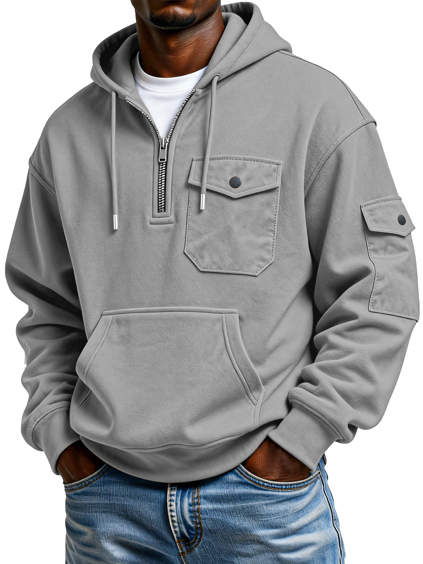 Men's Simple And Comfortable Multi-pocket Workwear Hooded Sweatshirt