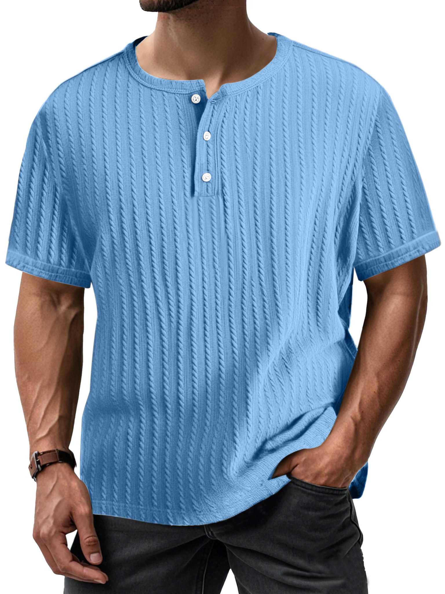 Men's Simple Casual Textured Short-sleeved Henley Shirt