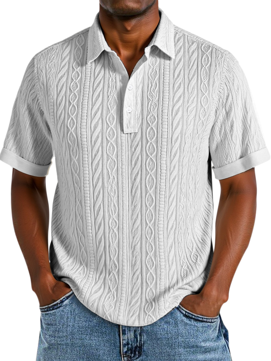 Men's Comfortable Solid Color Textured Short-sleeved Lapel Polo Shirt