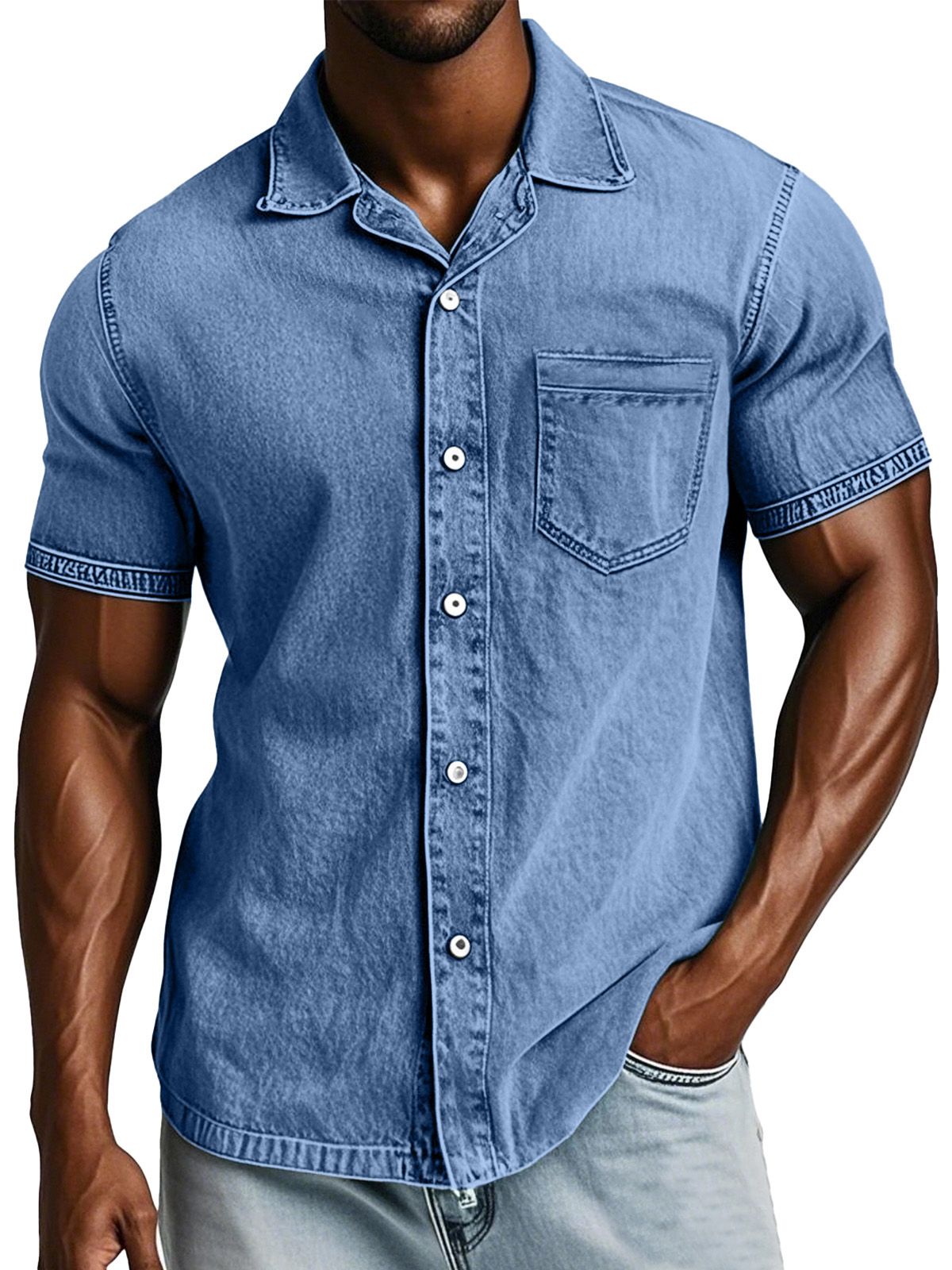 Men's Retro Solid Color Loose And Comfortable Lapel Short-sleeved Shirt
