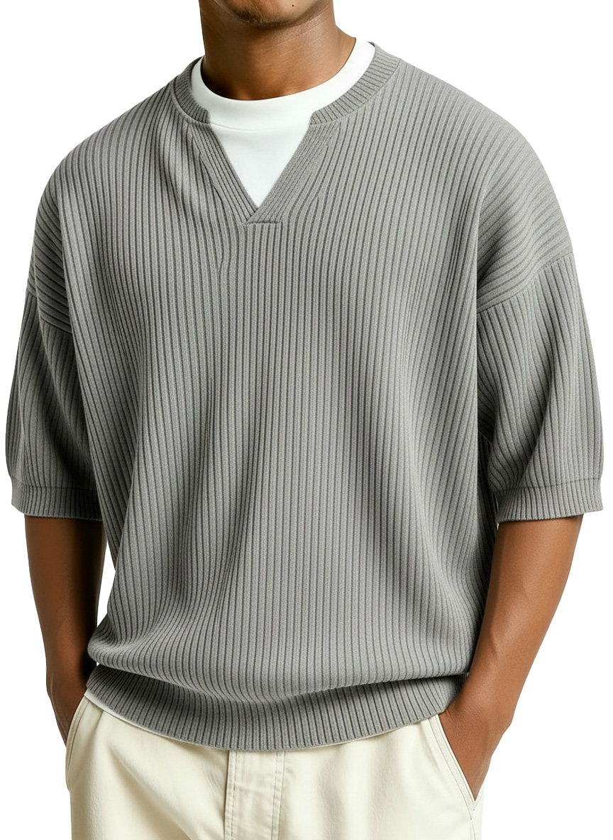 Men's Fashion Casual Retro Faux Two-Piece V-Neck Short-Sleeve T-Shirt
