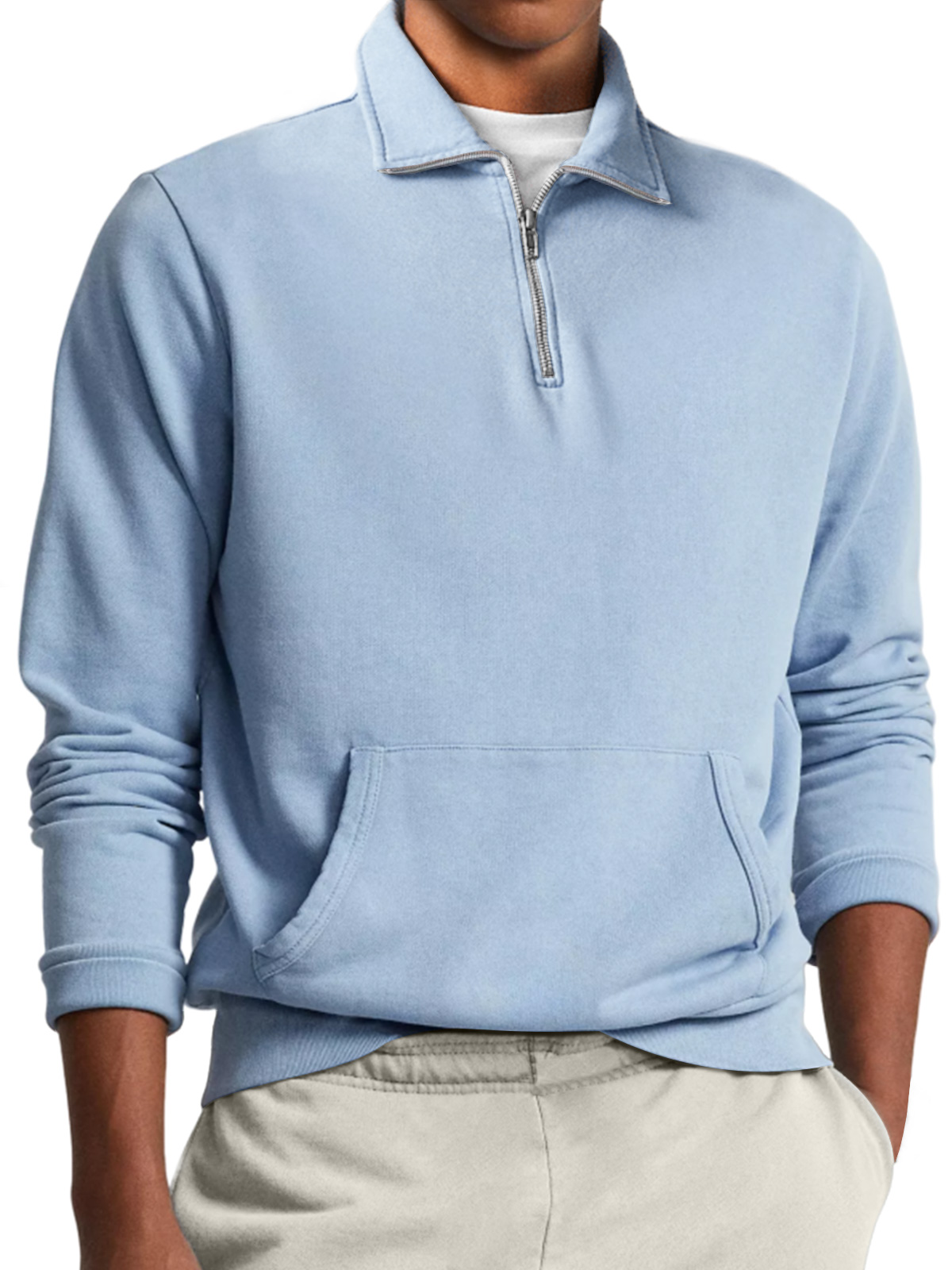 Men's Stand Collar Zipper Casual Loose Solid Color Sweatshirt