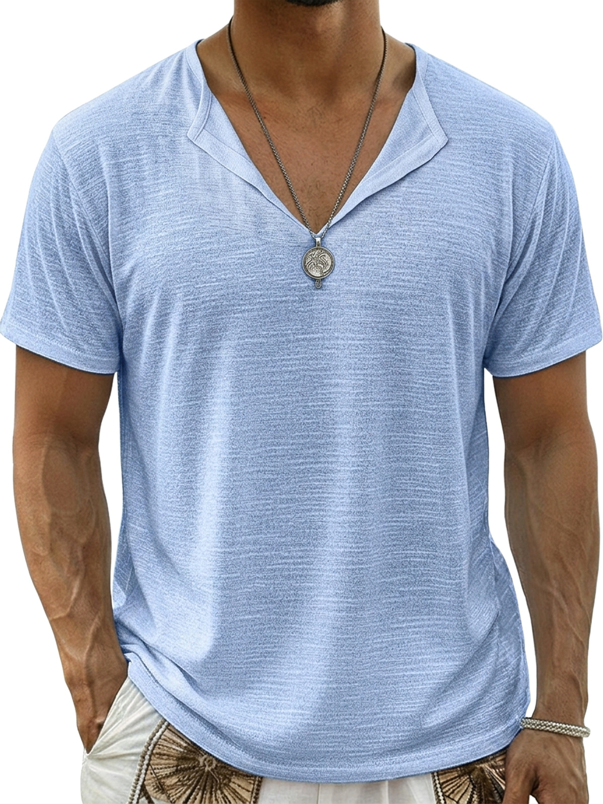Men's Comfortable Cotton Linen V-Neck Casual Short-Sleeve T-Shirt