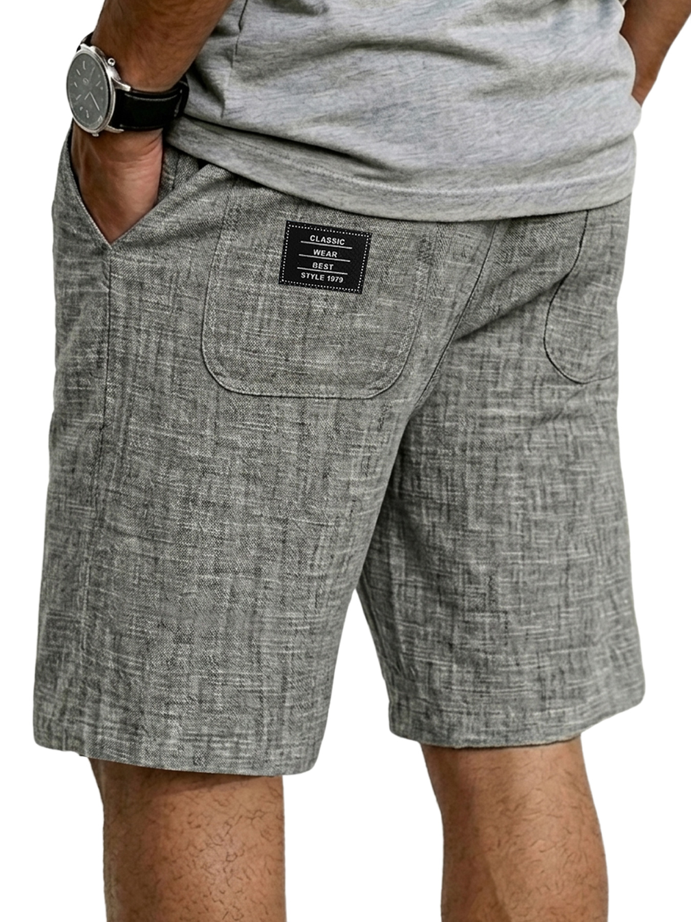 Men's Casual Linen Embroidered Logo Comfortable Shorts