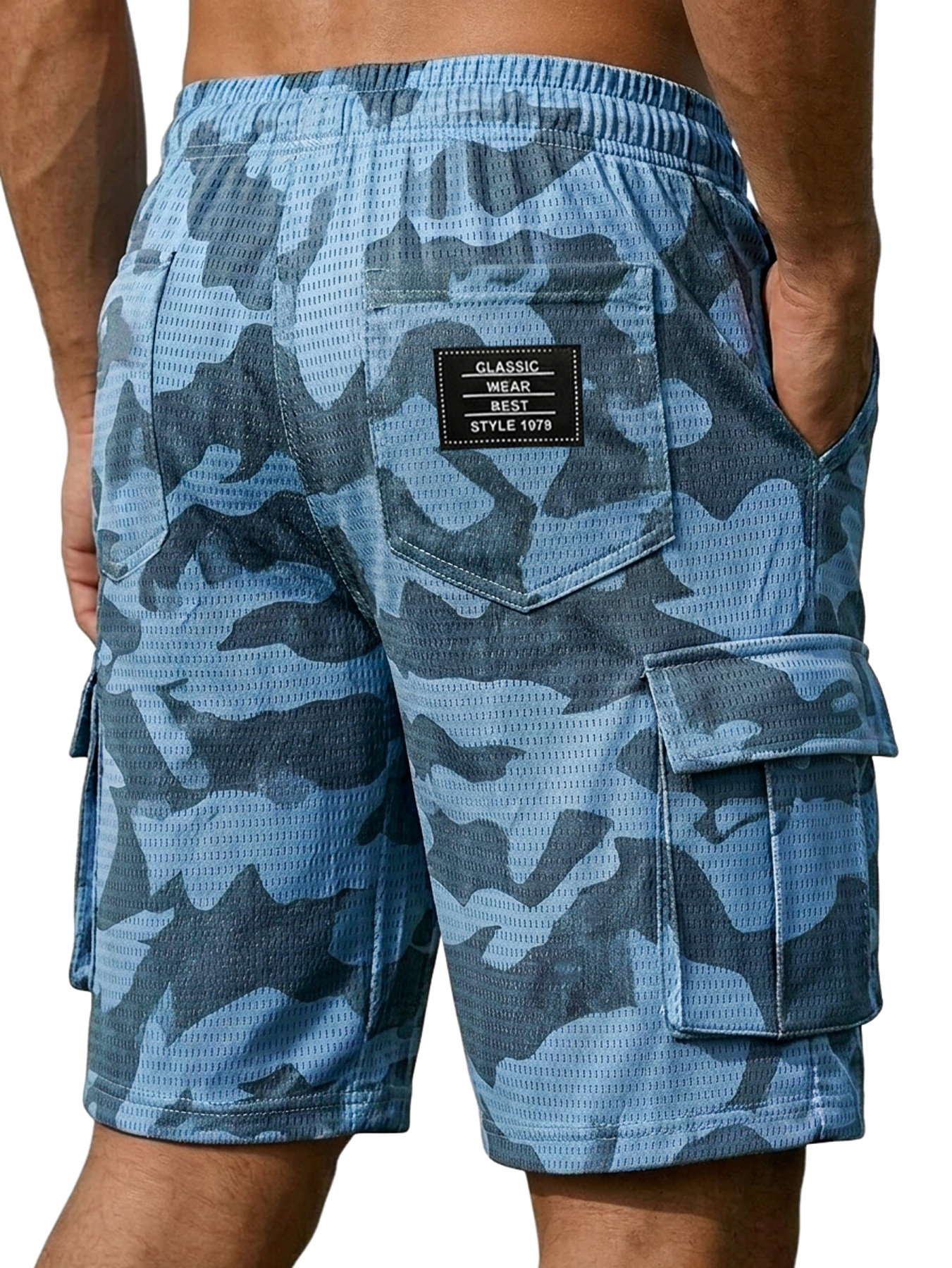 Men's Basic Mesh Camouflage Multi-pocket Casual Cargo Shorts