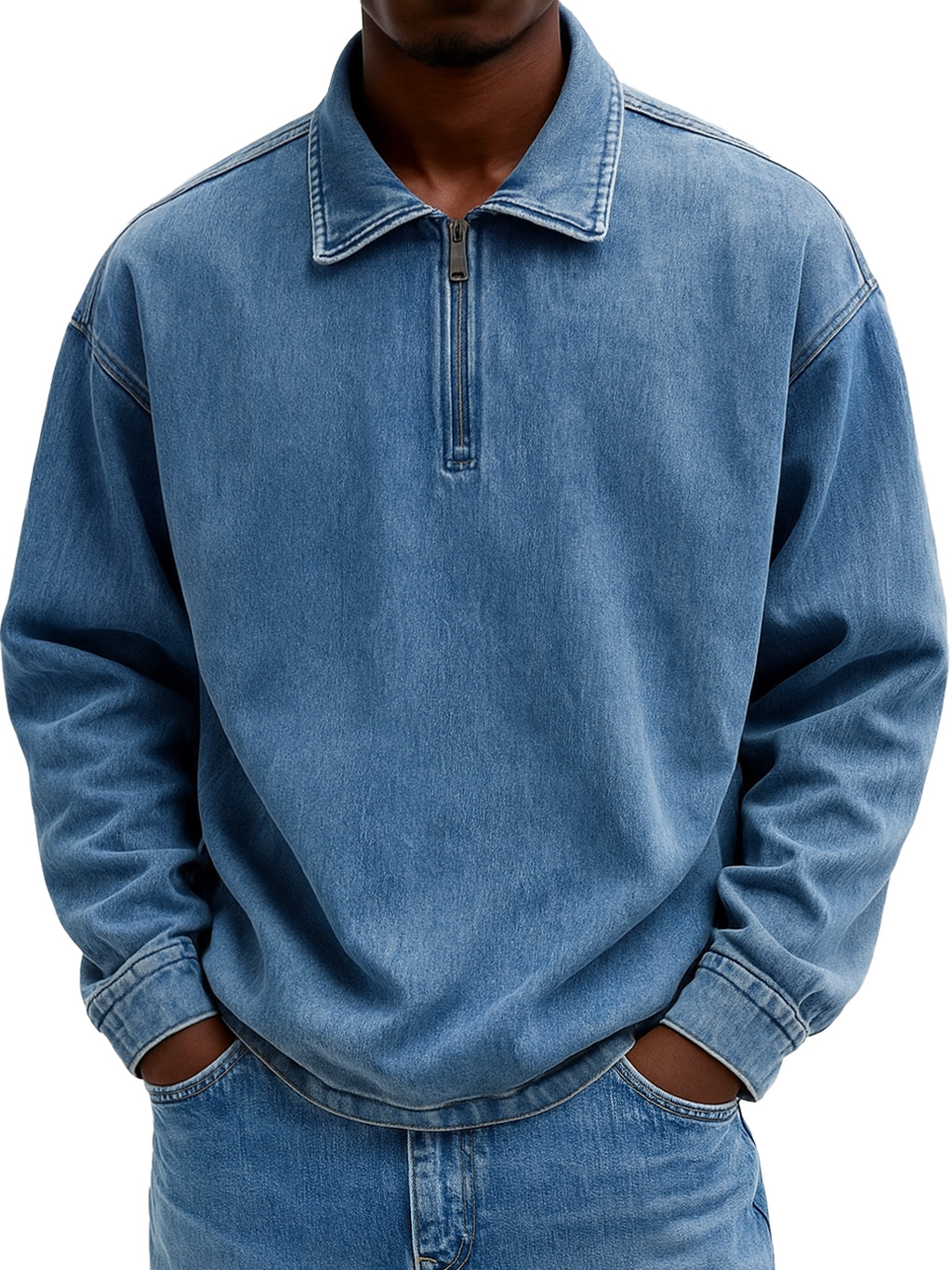 Men's Stylish Casual Retro Zippered Lapel Long-sleeved Loose-fitting Distressed Sweatshirt