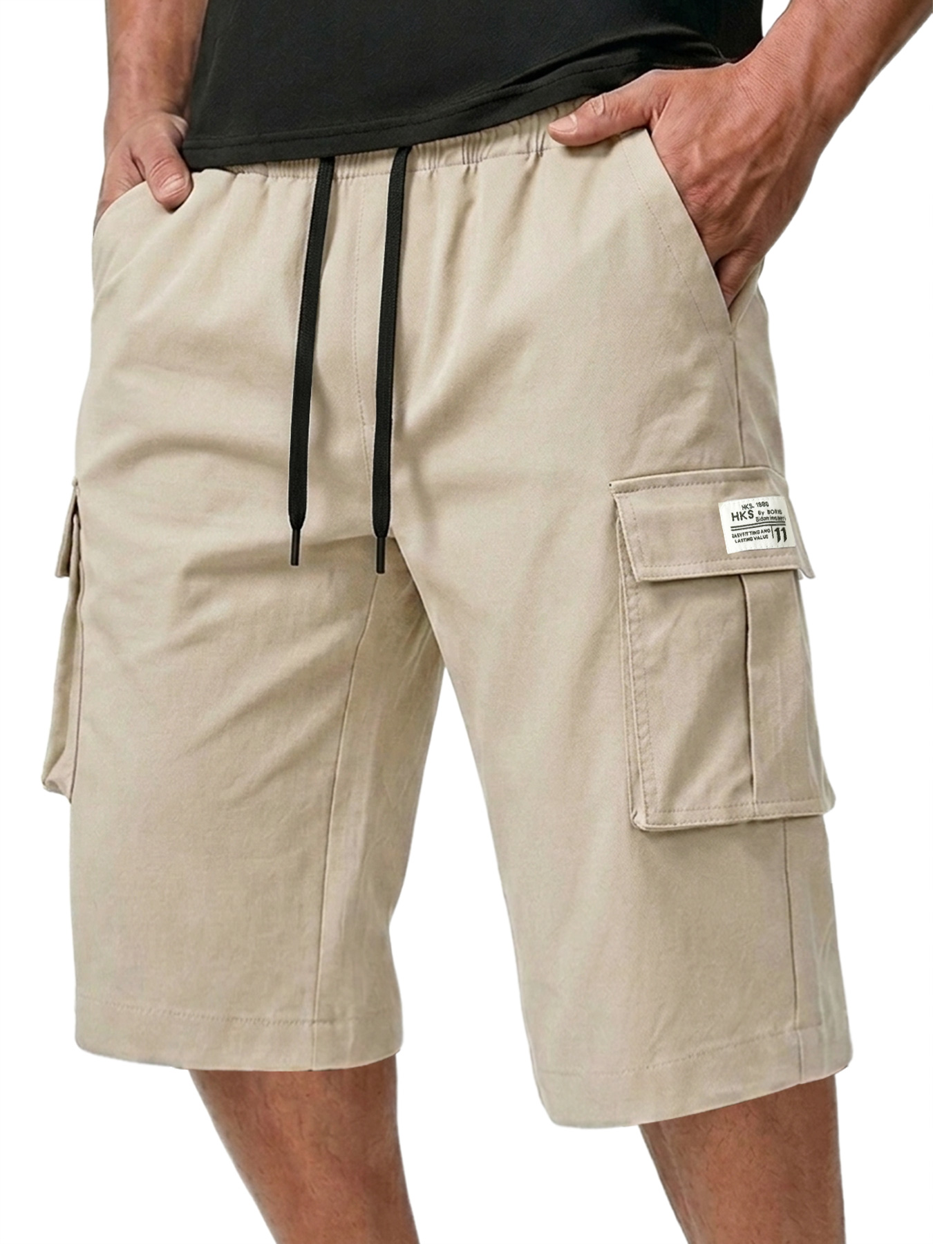 Men's Multi-pocket Embroidered Logo Casual Capri Cargo Shorts