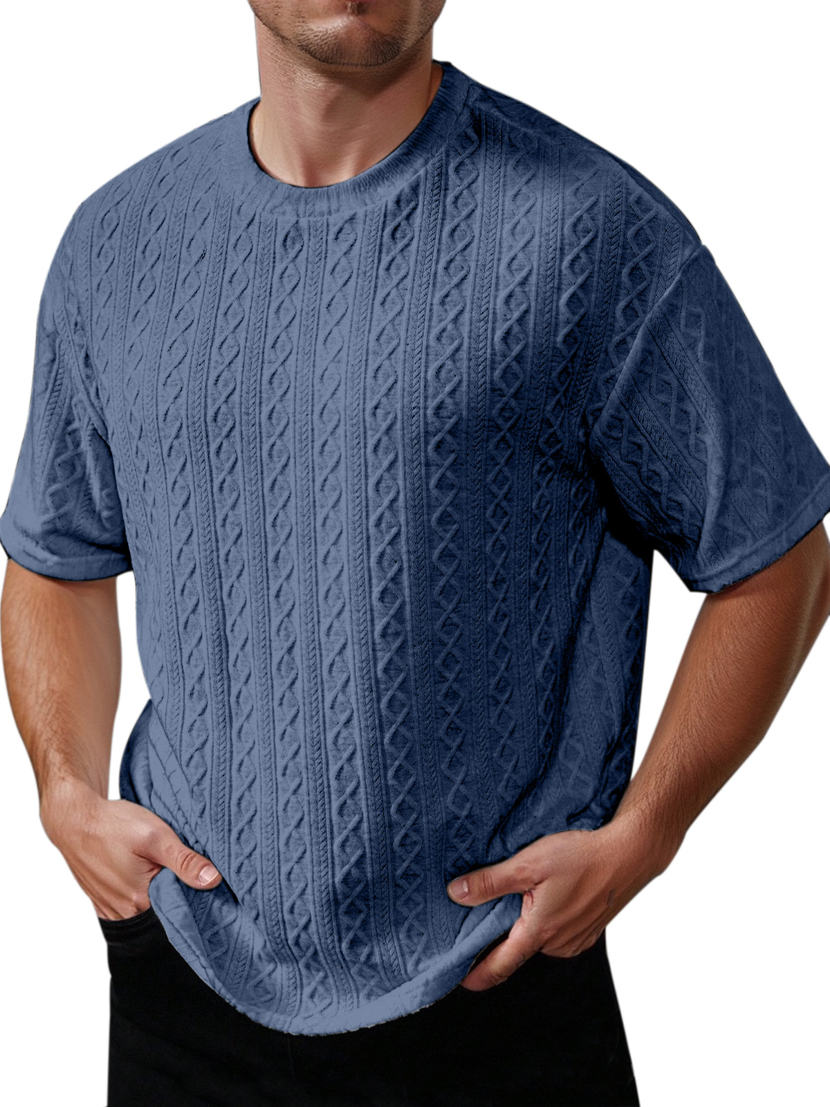 Men's Summer Solid Color Texture Round Neck Short-sleeved T-shirt