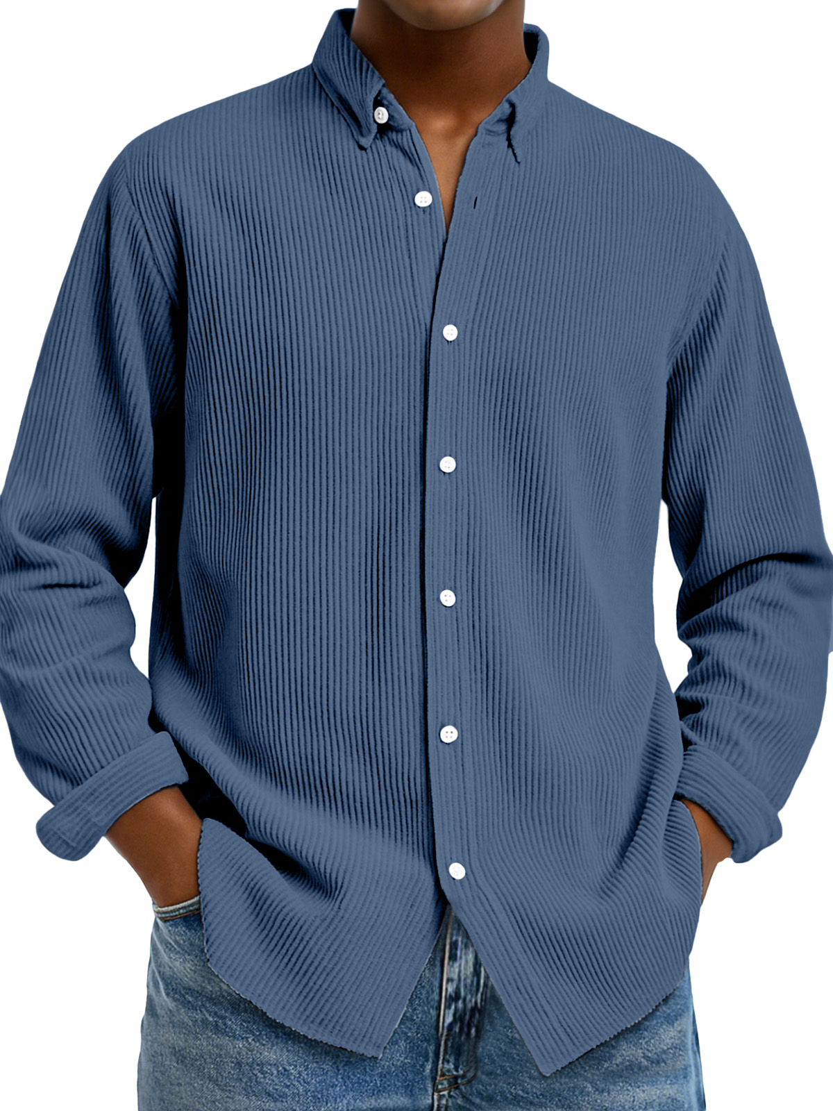 Men's Casual Solid Color Vertical Pit Lapel Long-sleeved Shirt