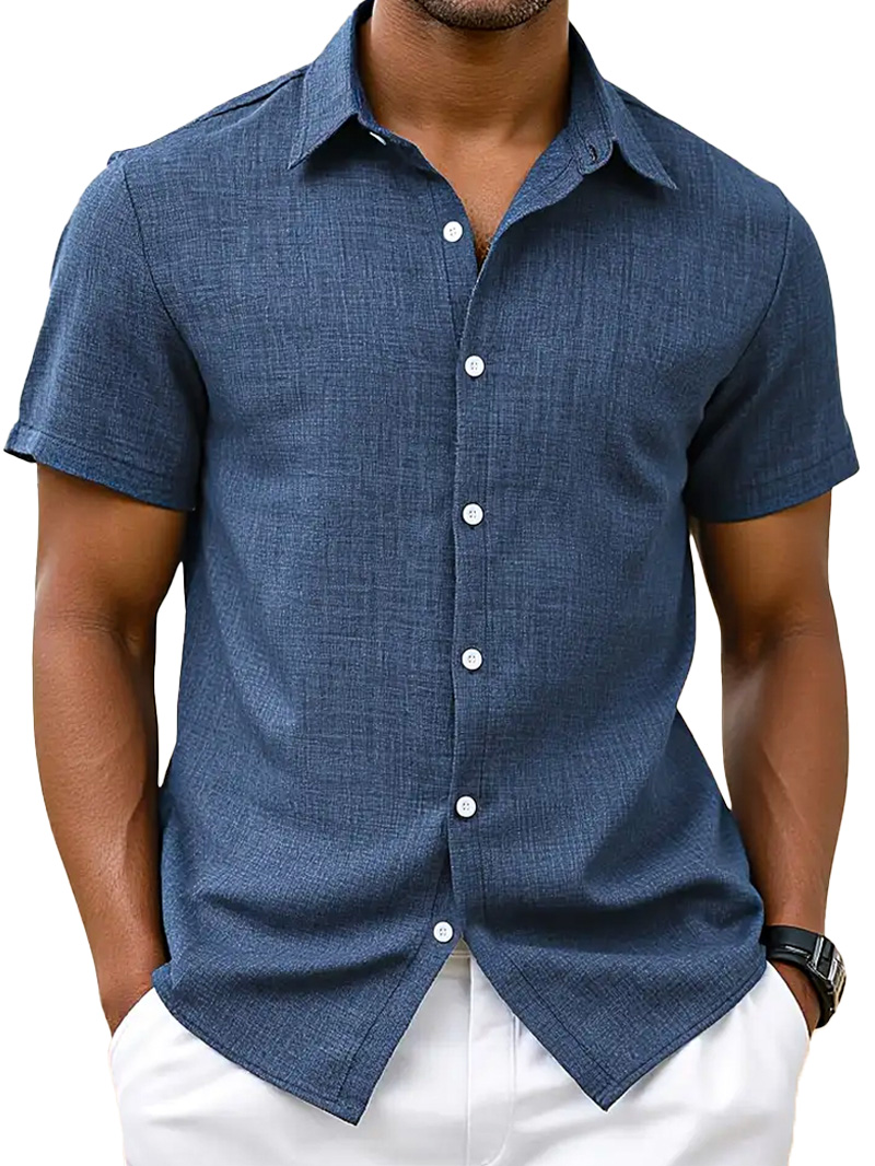 Men's Simple Hawaiian Solid Color Comfortable Loose Short-sleeved Shirt