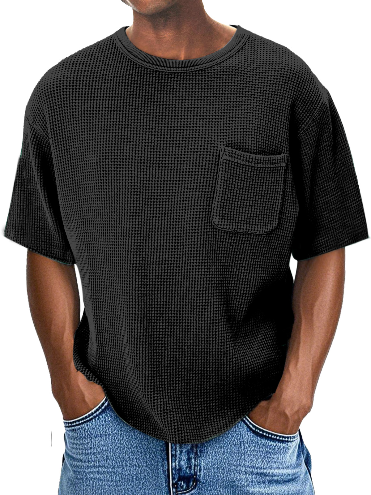 Men's Casual Daily Comfortable Loose Waffle Pocket Short Sleeve T-shirt