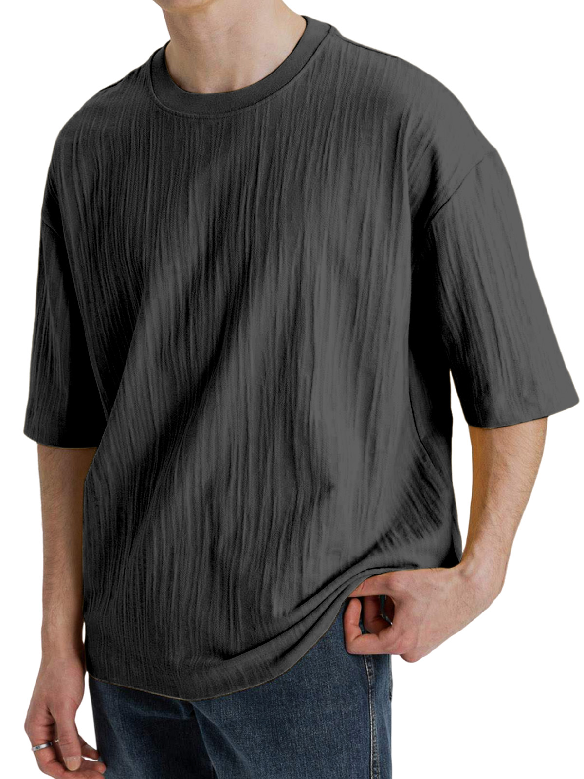 Men's Casual Pleated Texture Short-sleeved T-shirt
