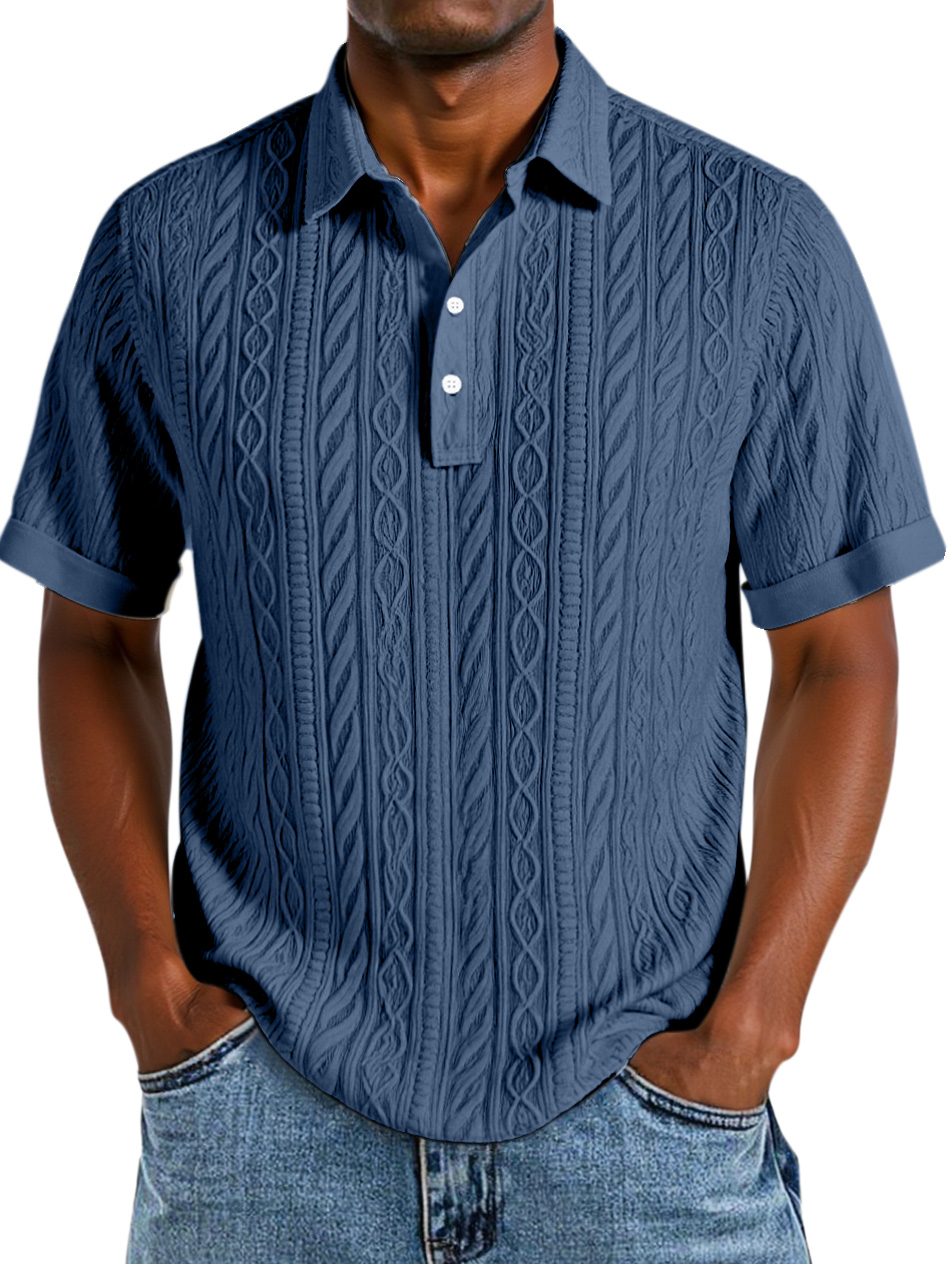 Men's Comfortable Solid Color Textured Short-sleeved Lapel Polo Shirt