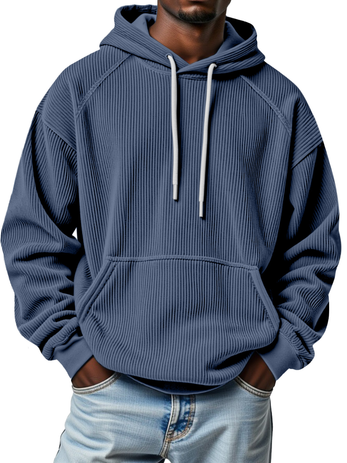 Men's Winter Pitted Raglan Sleeve Design Loose Hooded Sweatshirt
