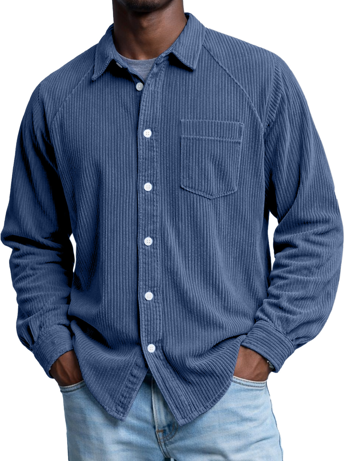 Men's Retro Corduroy Raglan Long-Sleeve Lapel Shirt