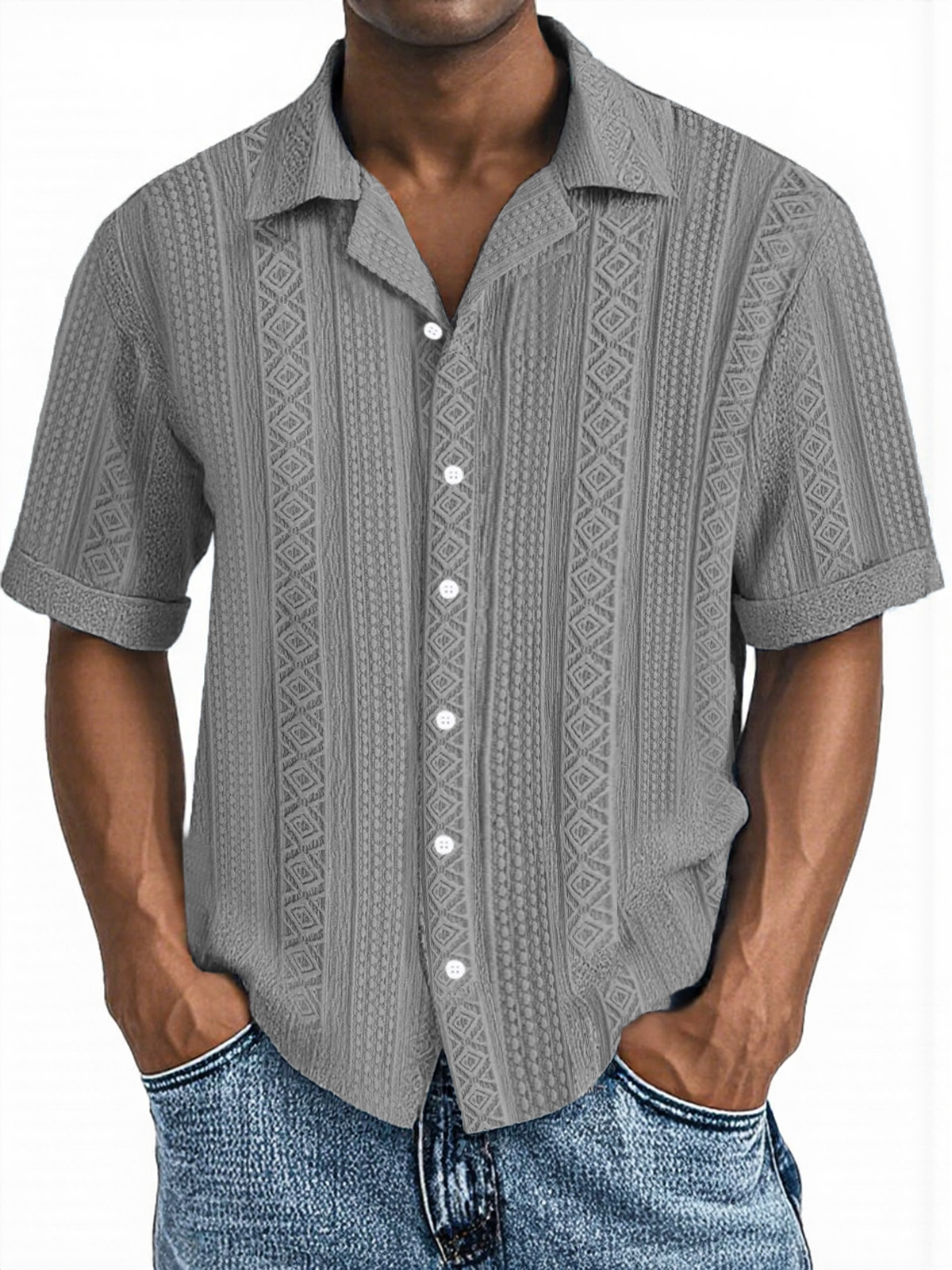 Men's Simple Everyday Casual Texture Button Short-sleeved Shirt