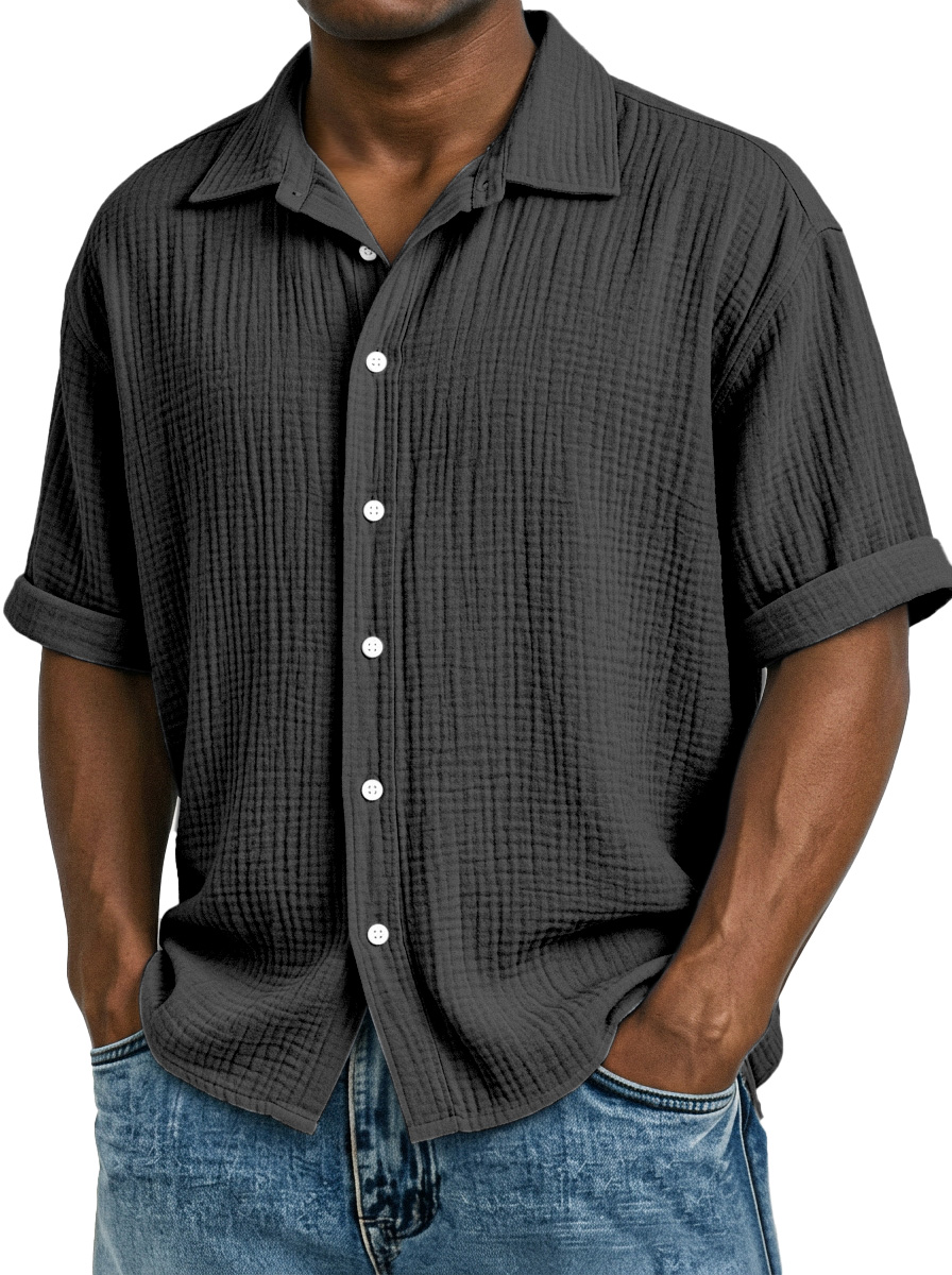 Men's Casual Vacation Breathable And Comfortable Pleated Short-sleeved Shirt