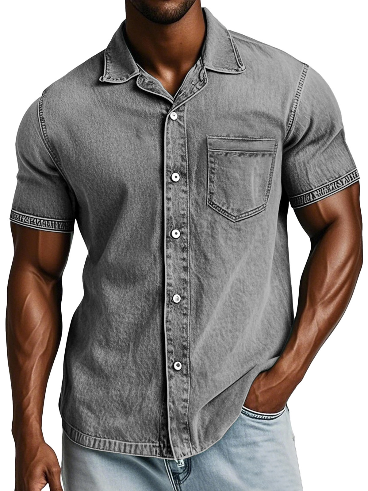Men's Retro Solid Color Loose And Comfortable Lapel Short-sleeved Shirt