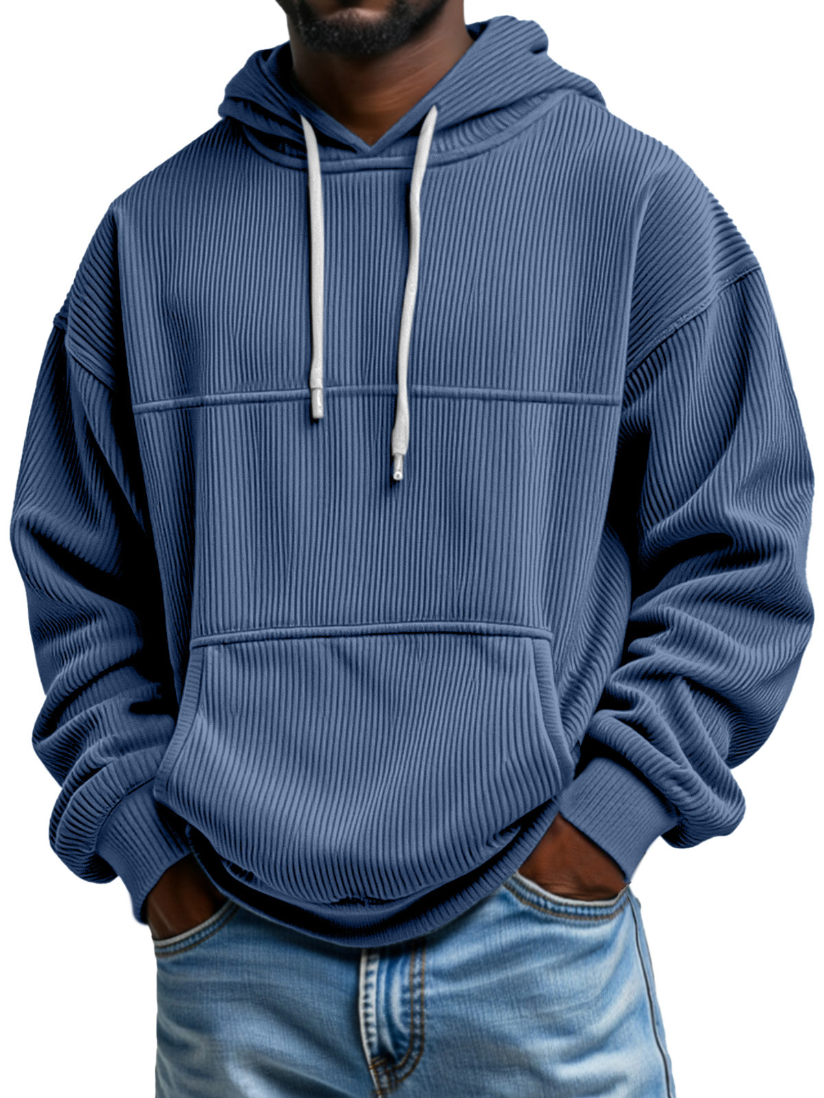 Men's Simple And Comfortable Vertical Pit Striped Loose Hooded Sweatshirt
