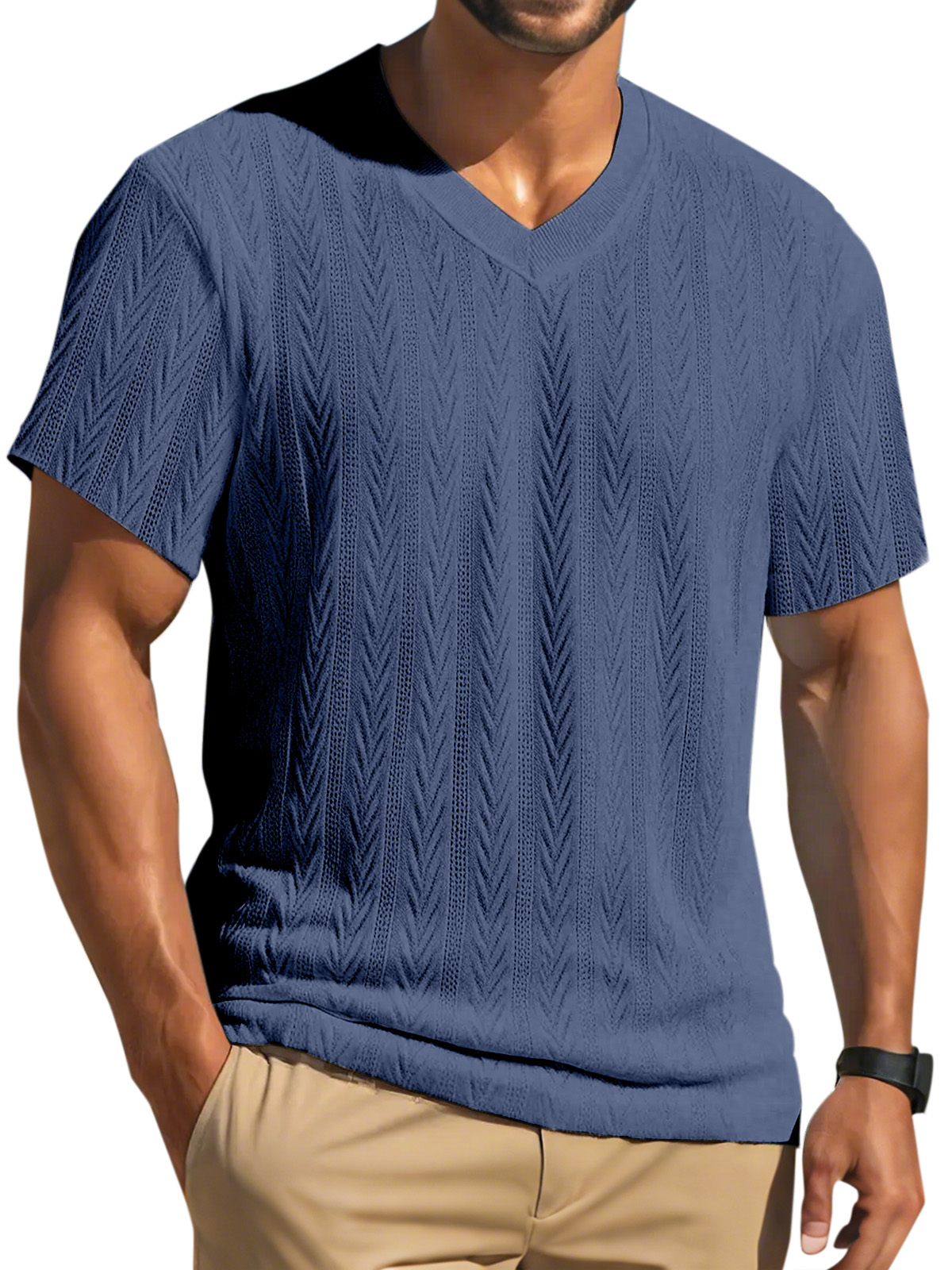Men's Simple Solid Color Texture Short-sleeved Round Neck T-shirt