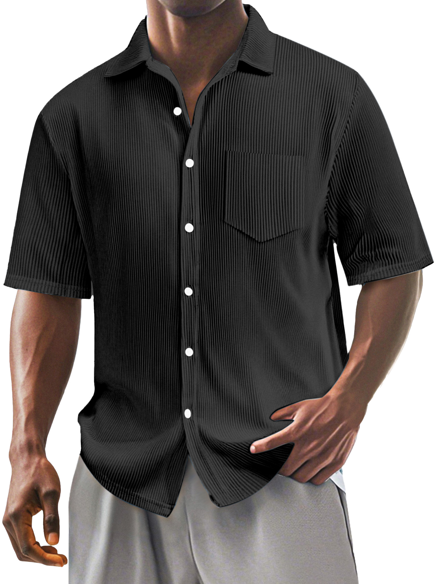 Men's Casual Simple Solid Color Vertical Pit Short-sleeved Shirt