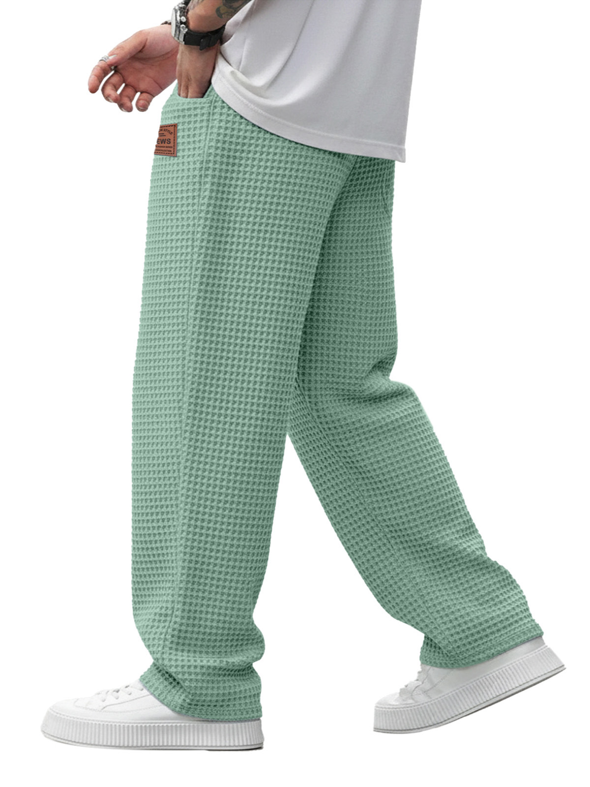 Simple And Versatile Waffle-knit Loose Straight-leg Trousers