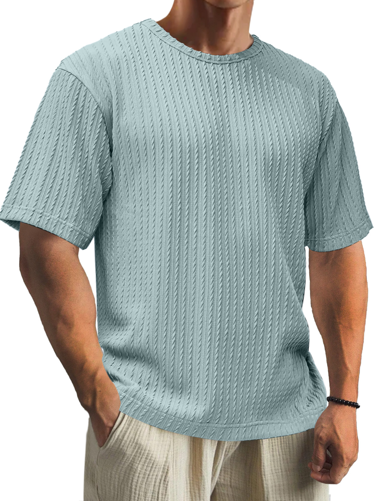 Men's Casual Daily Cotton Jacquard Texture Short Sleeve T-shirt